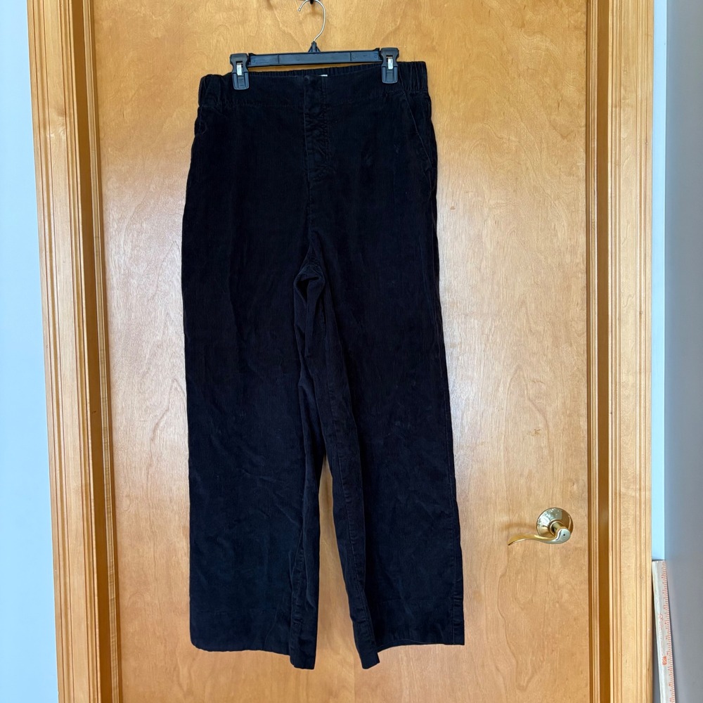 Pact Corduroy Pants Women Large Black‎ Organic Cotton Wide Leg Elastic Waist
